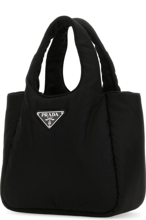 ウィメンズ Pradaのトートバッグ Prada Black Nylon Leather Handbag