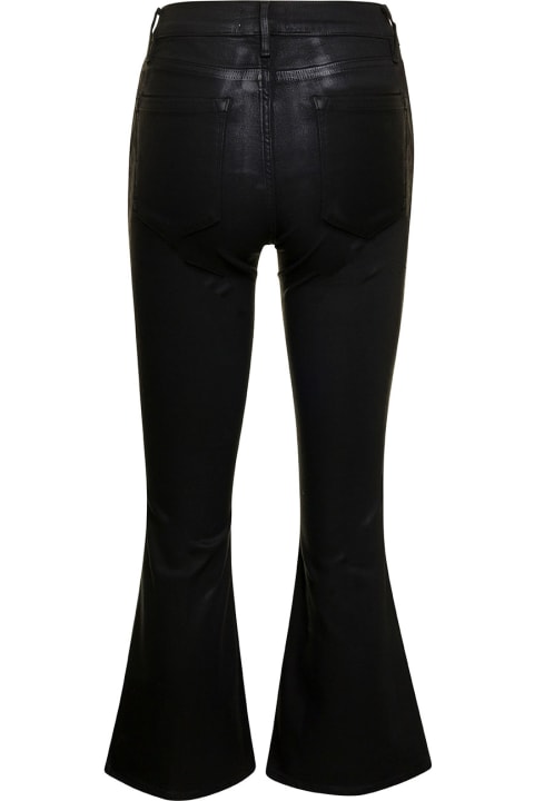 Cropped Black Flared Jeans With Luminous Finish In Cotton Blend Denim Woman