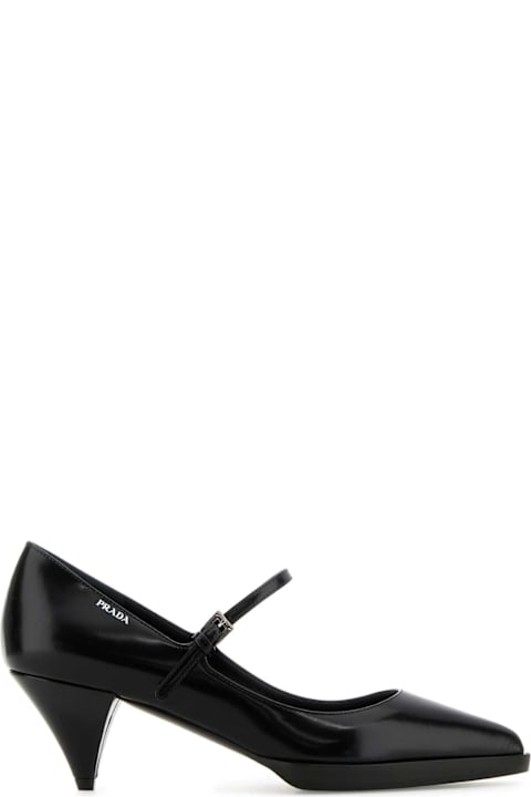 High-Heeled Shoes for Women Prada Black Leather Pumps