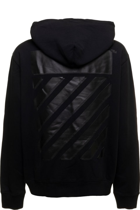 Off White Man's Black Cotton Hoodie With Diag  Print
