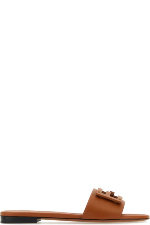 Fendi Caramel Leather Baguette Slippers
