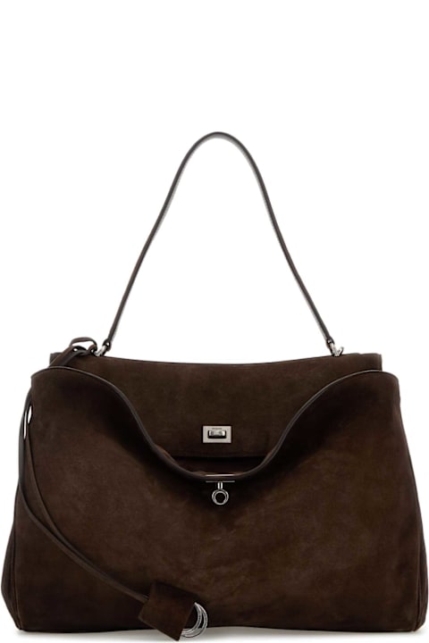 Balenciaga لـ Kids Balenciaga Dark Brown Suede Large Rodeo Handbag