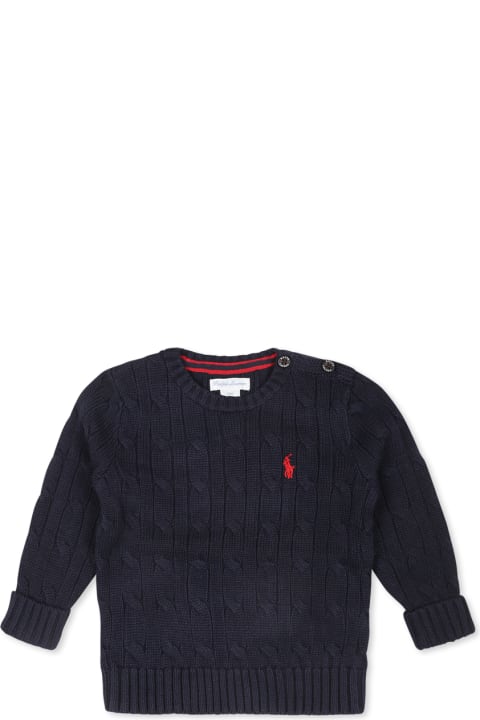 ベビーガールズ Ralph Laurenのニットウェア＆スウェットシャツ Ralph Lauren Blue Sweater For Baby Boy With Horse