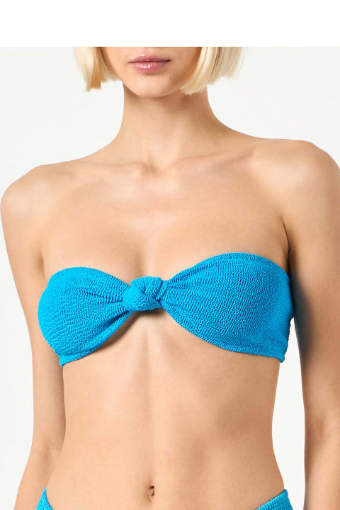 Homeware MC2 Saint Barth Woman Dust Blue Crinkle Bandeau Top With Knot