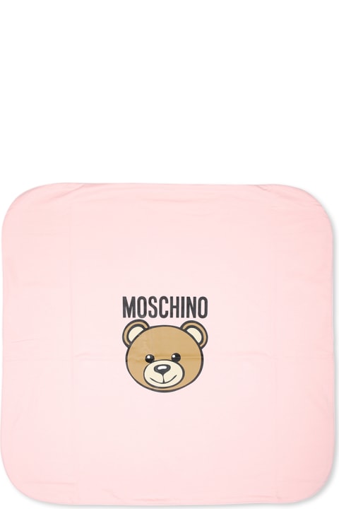 Fashion for Baby Girls Moschino Pink Blanket For Baby Girl With Teddy Bear