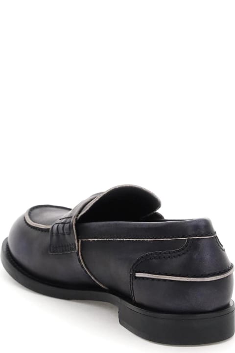 Used-effect Leather Loafers