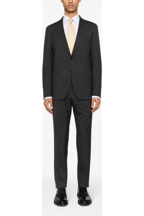 Tagliatore for Men Tagliatore Charcoal Grey Pinstriped Single-breasted Wool Suit