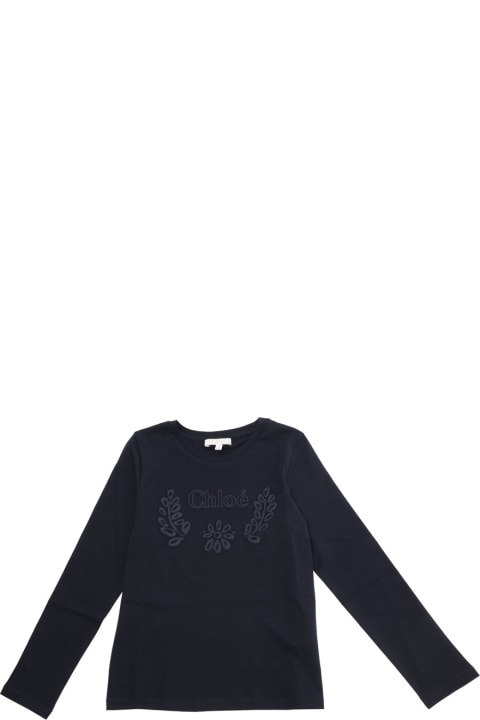 Fashion for Girls Chloé Blue Long Sleeve Top With Embroidery In Cotton Girl