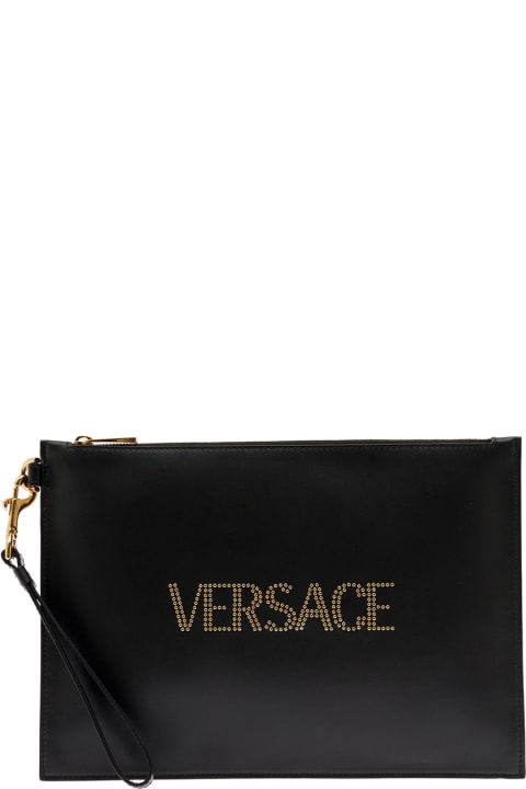 Black Studs Logo Pochette In Smooth Leather Woman Versace