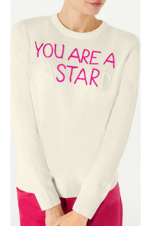 Homeware MC2 Saint Barth Woman White Sweater You Are A (ba)star(d) Embroidery