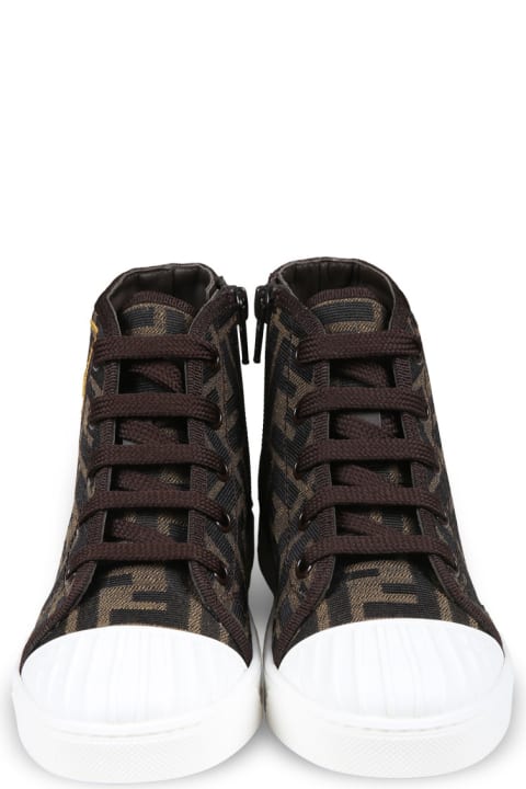 Fendi Shoes for Boys Fendi Brown Sneakers For Kids With Iconic Ff Logo