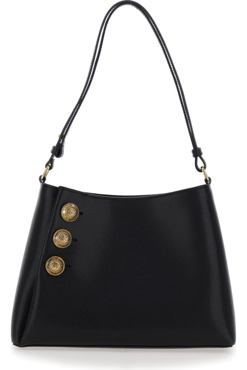 Balmain for Women Balmain Black Shoulder Bag With Emblème Motif In Grained Leather Woman