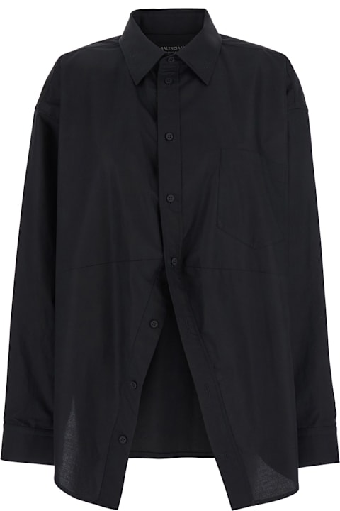 Homeware Balenciaga Black Shirt With Pointed Collar And Front Slit In Cotton Woman