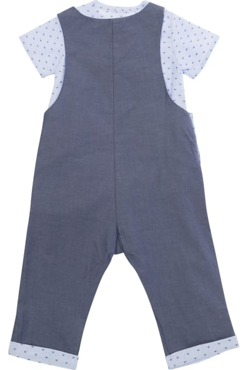 Bodysuits & Sets for Baby Girls Emporio Armani Blue Dungarees With Logo Embroidery In Cotton Baby