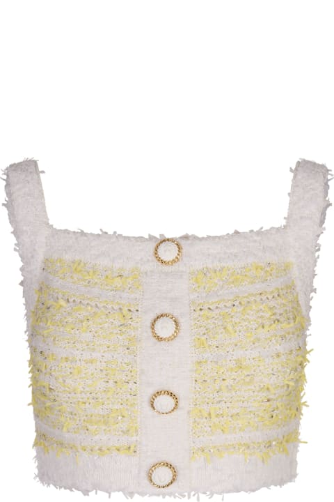 Balmain ملابس علوية لـ السيدات Balmain Yellow And White Tweed Top With Shoulder Straps