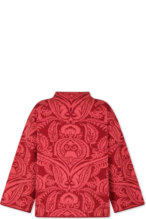 Etro Topwear for Girls Etro Red Sweater For Girl With Paisley Pattern