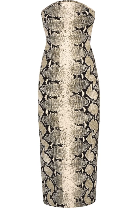 Rear Slit Snake-skin Effect Off-shoulder Dress