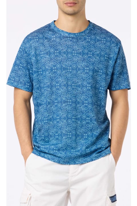 Homeware MC2 Saint Barth Man Blue Linen Jersey T-shirt Ecstasea With Sashiko Print
