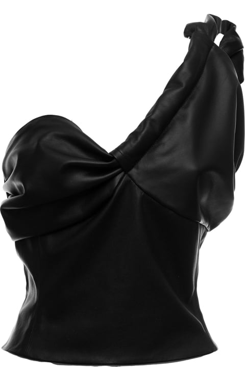 The Mannei Woman's  Black Leather  One Shoulder Top