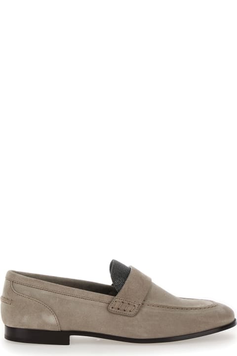 Brunello Cucinelli Flat Shoes for Men Brunello Cucinelli Beige Slip-on Loafers With Monile Detail In Suede Woman