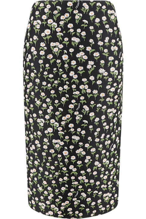 Gucci for Women Gucci Crêpe Jacquard Midi Skirt With Floral Pattern