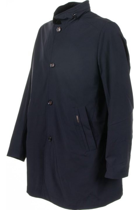 Moorer Clothing for Men Moorer Long Navy Blue Trench Coat With Buttons