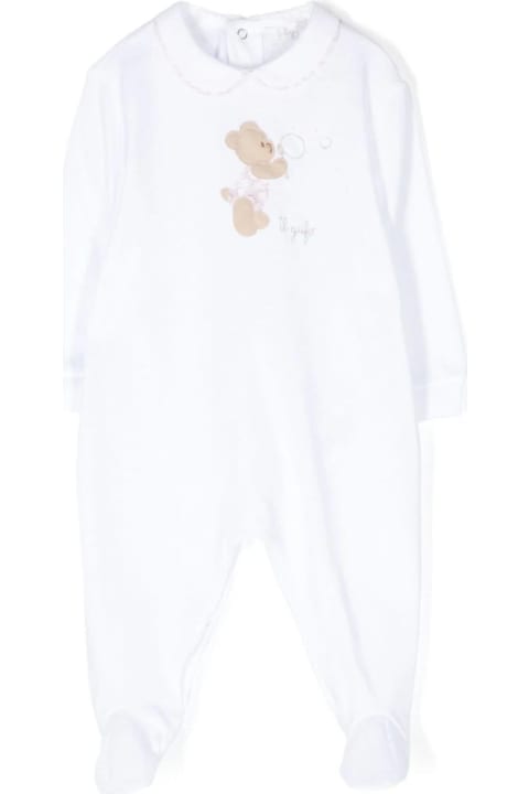 Topwear for Baby Girls Il Gufo White Playsuit With Feet And Teddy-bear Embellishment