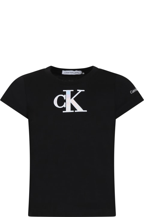 Calvin Klein Topwear for Girls Calvin Klein Black T-shirt For Gilr With Logo