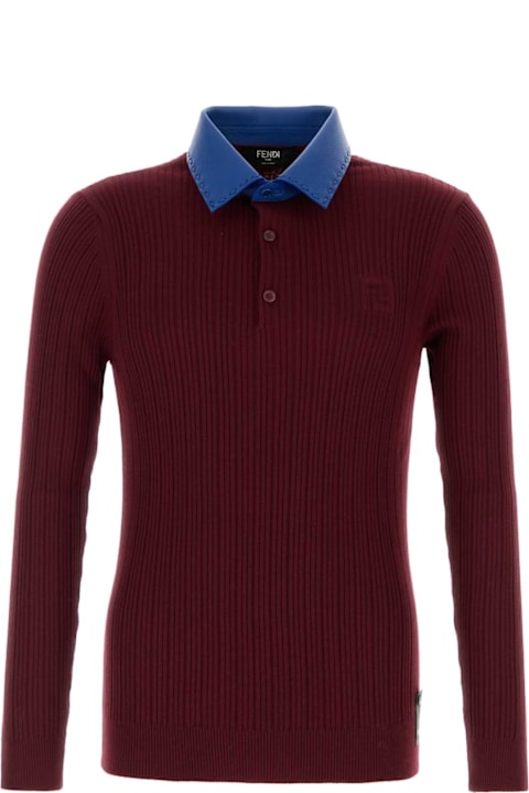 Fendi Topwear for Men Fendi Burgundy Wool Polo Shirt