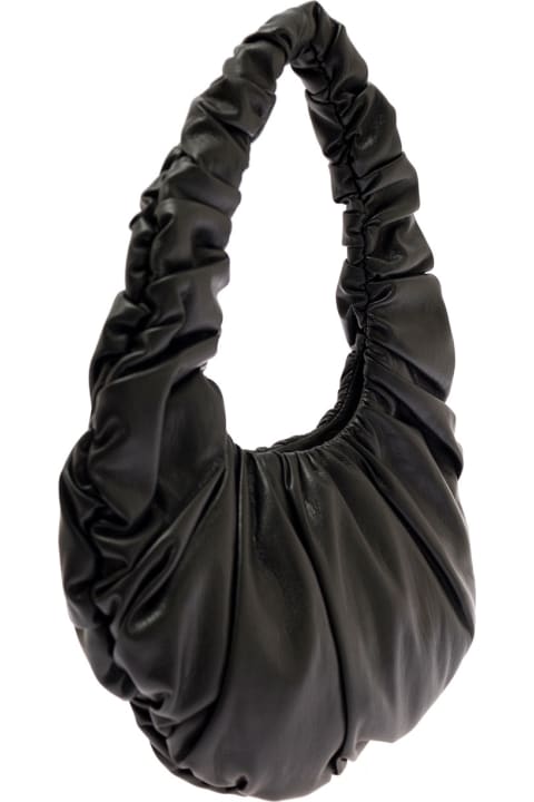 Fashion for Women Nanushka 'anja' Black Baguette Bag With Hobo Handle In Ruched Vegan Leather Woman Nanushka