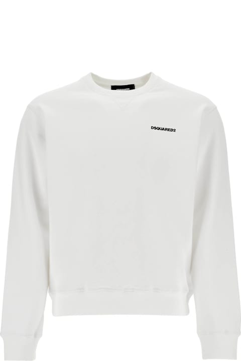 Dsquared2 for Men Dsquared2 White Crew Neck Sweatshirt In Cotton With Embroidered Logo