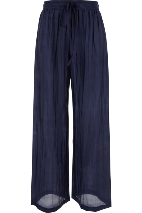 ウィメンズ The Rose Ibizaのパンツ＆ショーツ The Rose Ibiza Blue Palazzo Pants With Drawstring In Silk Woman