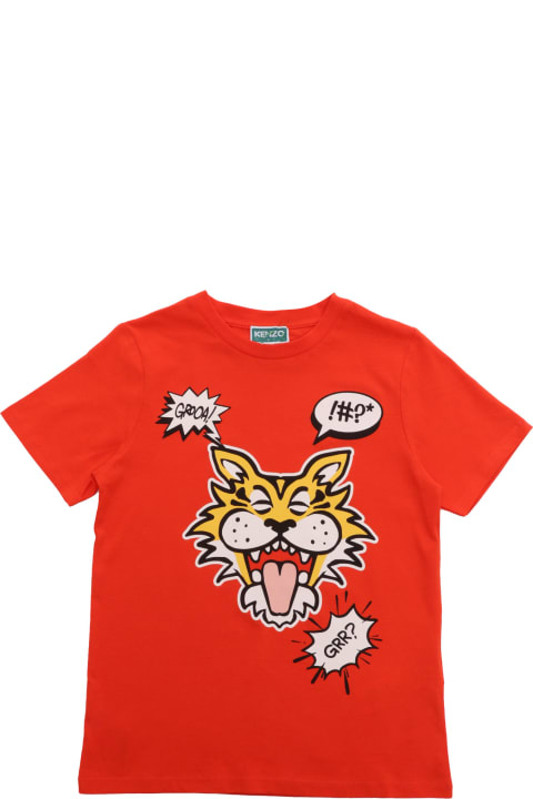 Kenzo Kids T-Shirts & Polo Shirts for Boys Kenzo Kids Red T-shirt With Tiger Pattern
