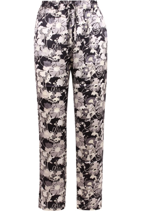 Gold Hawk Floral Print Silk Trousers