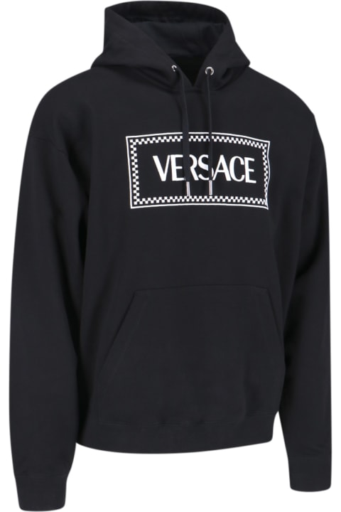 Versace for Men Versace Black Hoodie With Contrasting Logo Lettering Print In Cotton Man