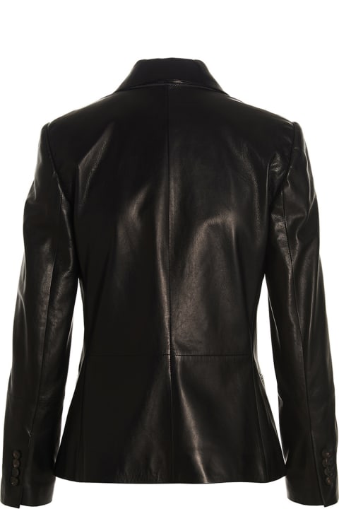 Double-breasted Leather Blazer Jacket