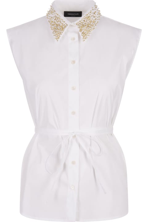 Fabiana Filippi Topwear for Women Fabiana Filippi White Sleeveless Shirt With Jewelled Collar