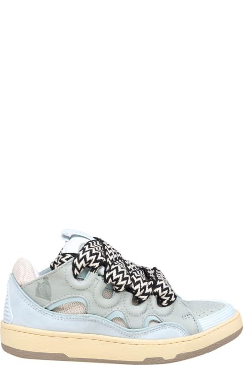 Homeware Lanvin Curb Sneakers In White And Light Blue Leather