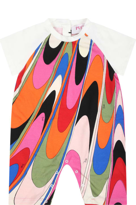 ベビーボーイズ ボディスーツ＆セットアップ Pucci Multicolor Romper Set For Baby Girl With Iconic Multicolor Print