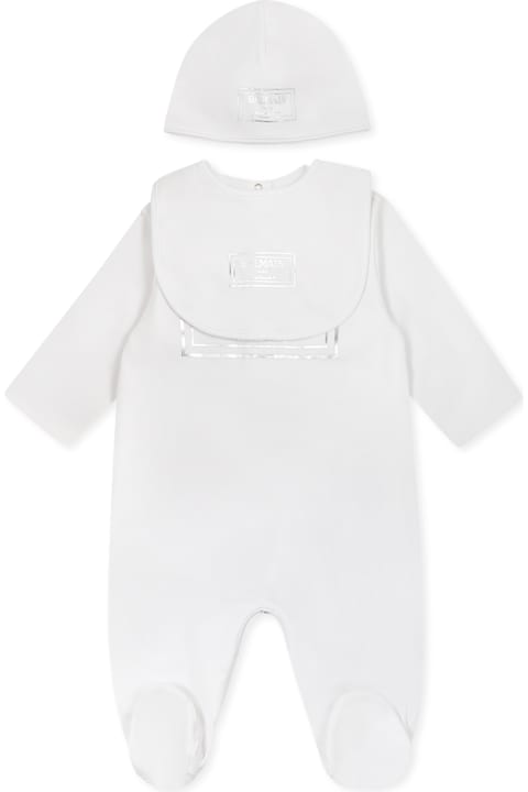 Homeware Balmain White Babygrow Set For Babykids With Logo