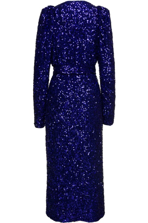 Fashion for Women Rotate by Birger Christensen Long Blue Wrap Dress With All-over Sequins In Stretch Polyester Woman Rotate