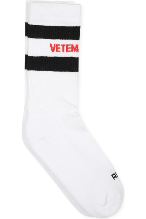 VETEMENTS لـ Kids VETEMENTS White Socks For Kids With Red Logo