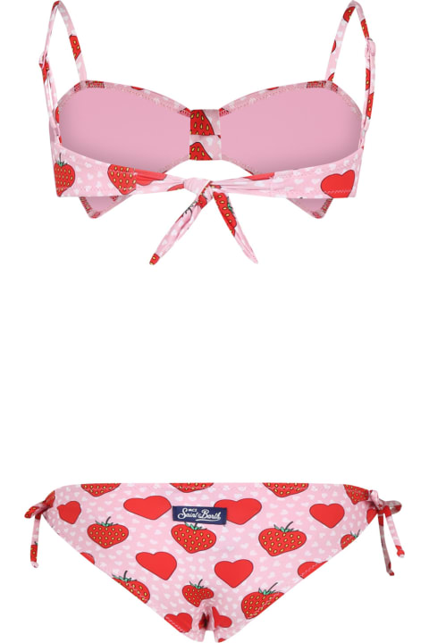 MC2 Saint Barth Kids MC2 Saint Barth Pink Bikini For Girl With Strawberries And Hearts