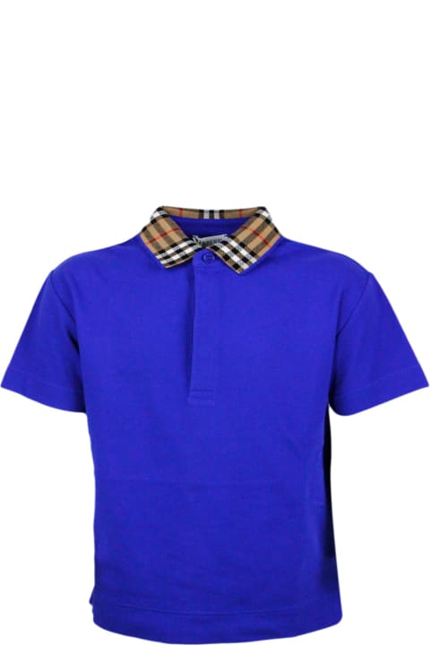 Burberry Sale for Kids Burberry Piqué Cotton Polo Shirt With Check Collar And Button Closure