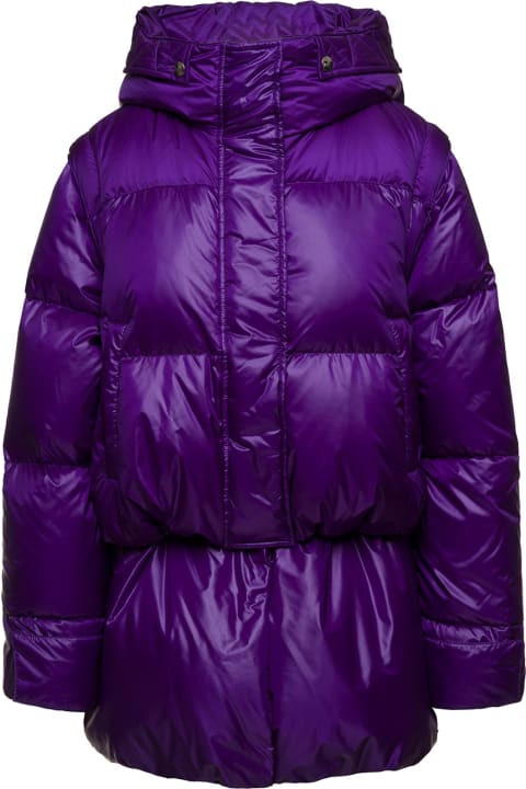 'chiara Purple Down Jacket With Detachable Sleeves And End Band With Shiny Finish In Nylon Woman Anitroc