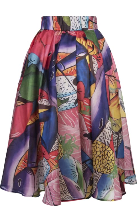 Stella Jean Skirts for Women Stella Jean Pleated Midi Skirt With Fantasy Print