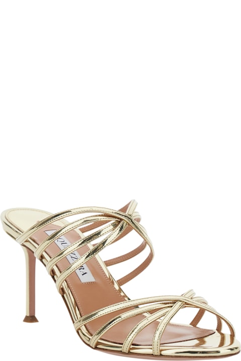 Aquazzura Tell Me Mule 75 Metallic Leather Heeled Sandals For Women