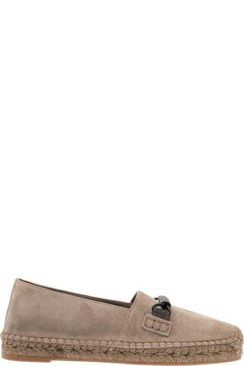 Beige Espadrilles With Precious Bar Detail In Suede Woman