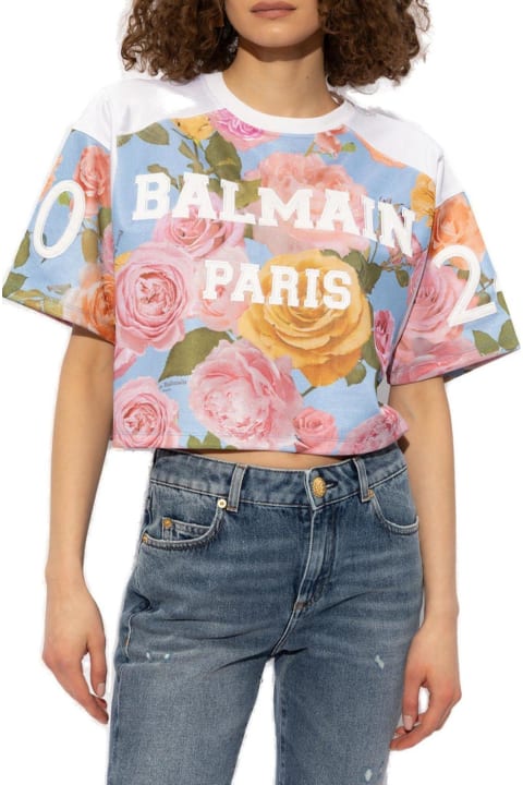 Topwear for Women Balmain Floral Printed Cropped Top