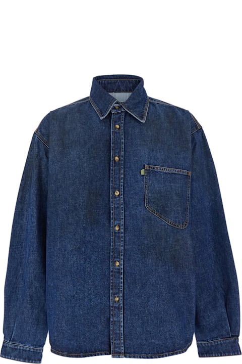 ERL for Kids ERL Blue Shirt With Pointed Collar And Logo Patch On The Front In Denim Man